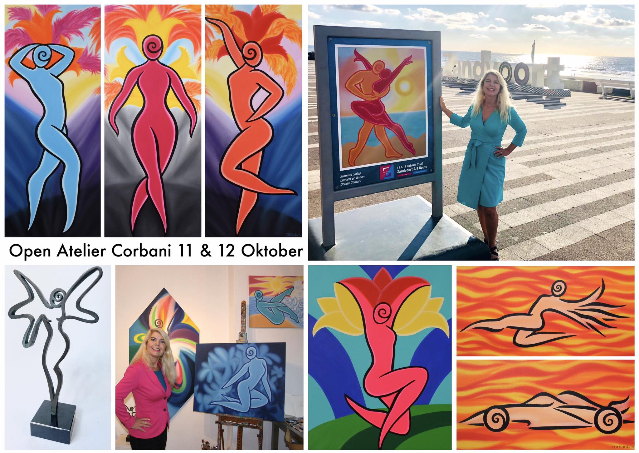 Uitnodinging Open Atelier Dona Corbani tijdens Zandvoort Art 2025 met schilderijen en sculpturen 