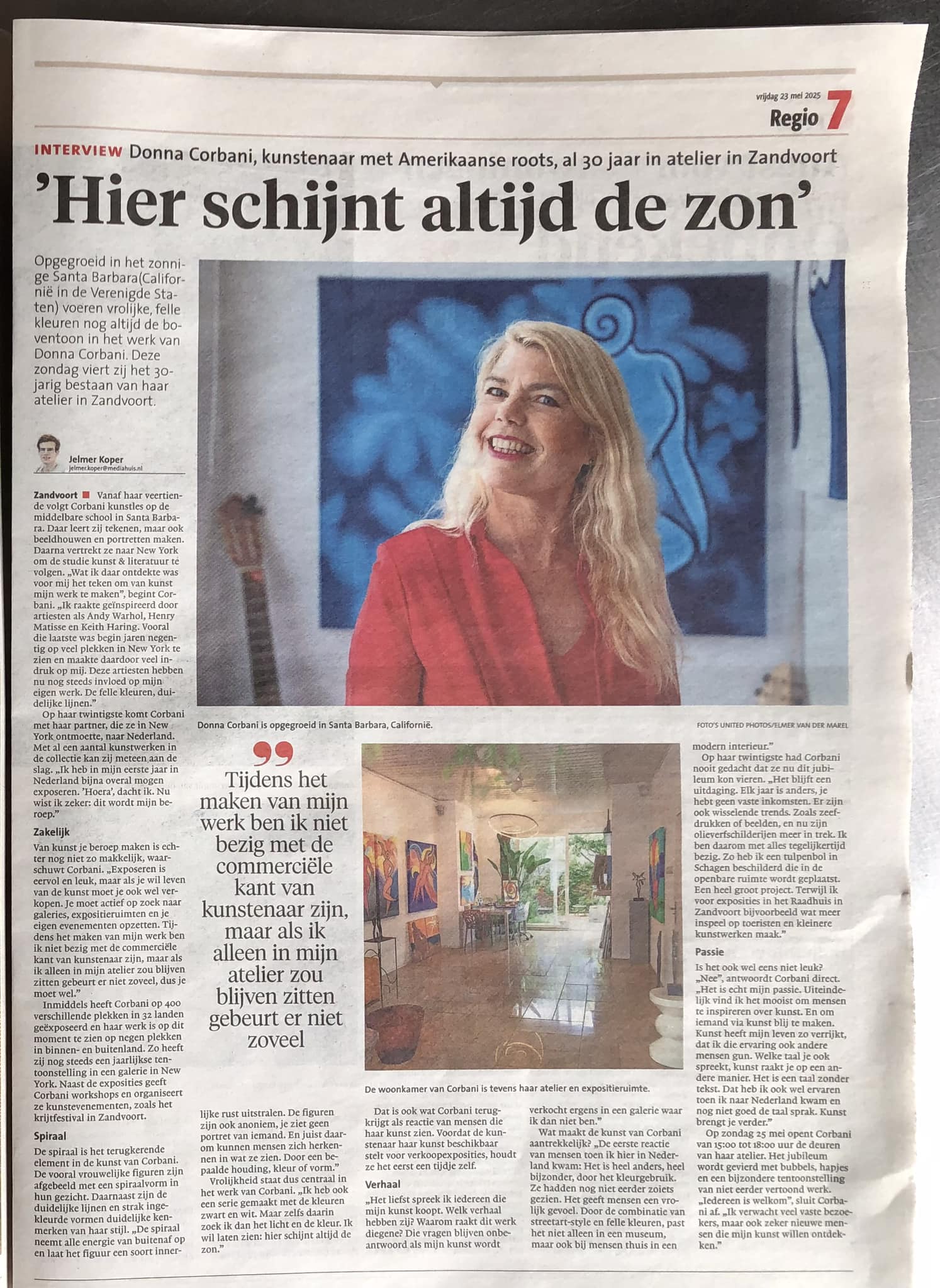 Interview met Donna Corbani in het Haarlems Dagblad 2025